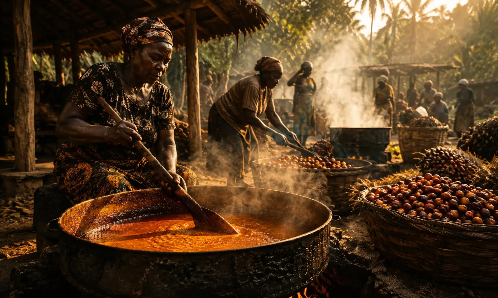 Women processing palm oil — community-based sustainable production